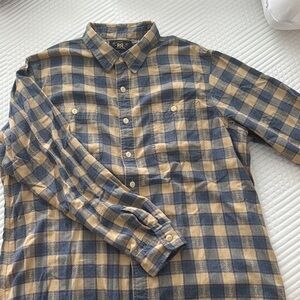 Ralph Lauren Double RL Men's Blue and Tan Plaid Shirt